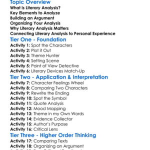 Writing Literary Analysis Worksheet Activity Booklet