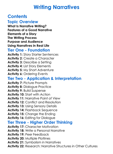 Writing Narratives Worksheet Activity Booklet