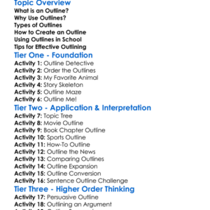 Writing Outlines Worksheet Activity Booklet