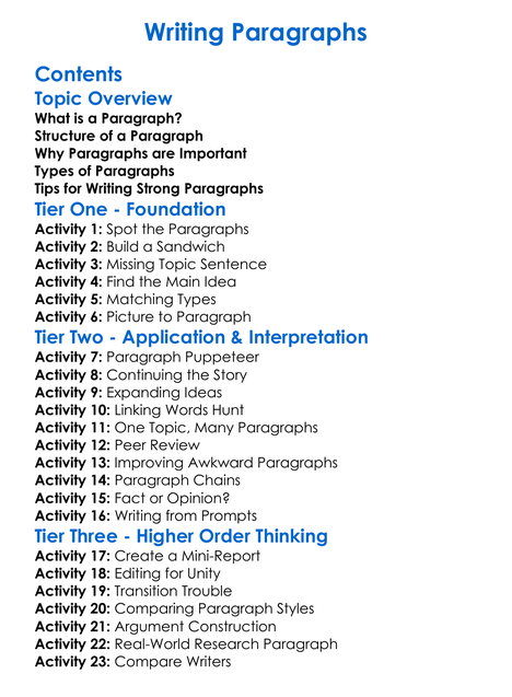 Writing Paragraphs Worksheet Activity Booklet