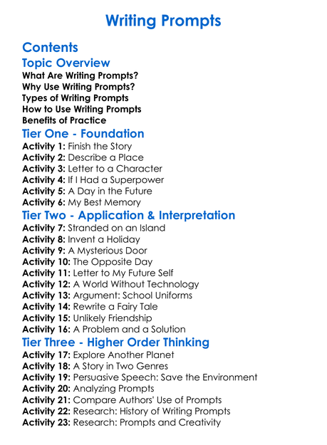 Writing Prompts Worksheet Activity Booklet