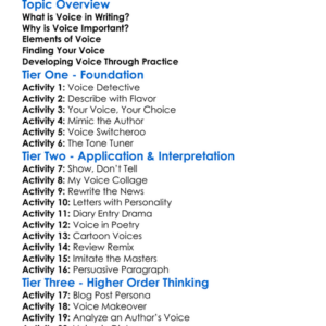 Writing With Voice Worksheet Activity Booklet