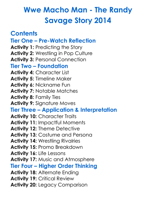 Wwe Macho Man Worksheet Activity Booklet