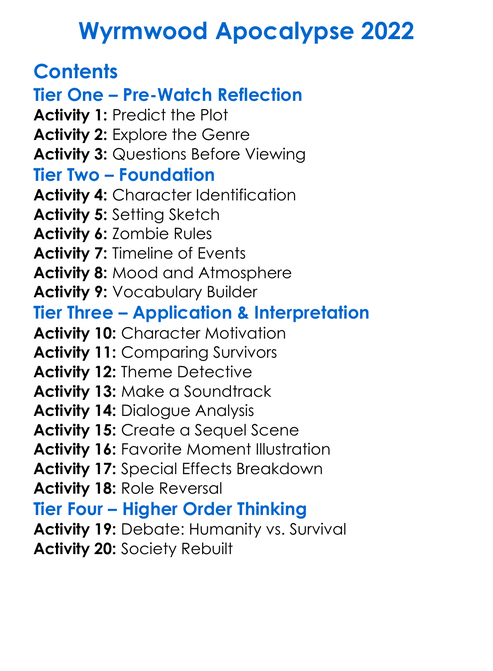 Wyrmwood Apocalypse 2022 Worksheet Activity Booklet