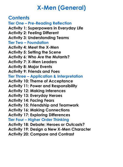 X-Men General Worksheet Activity Booklet