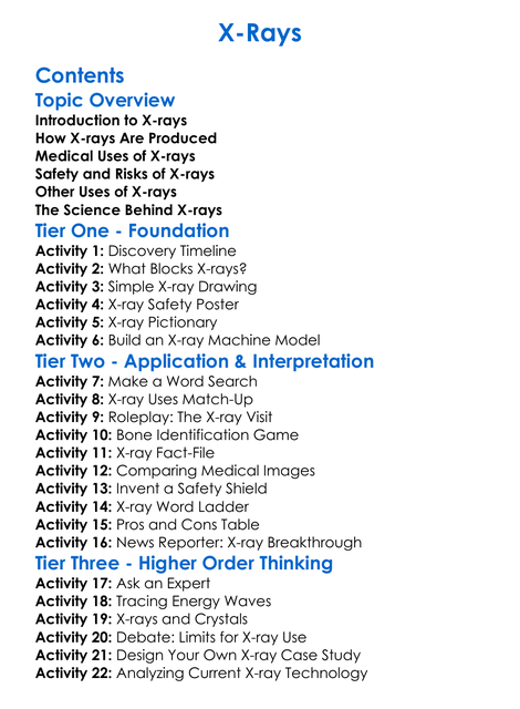 X-Rays Worksheet Activity Booklet