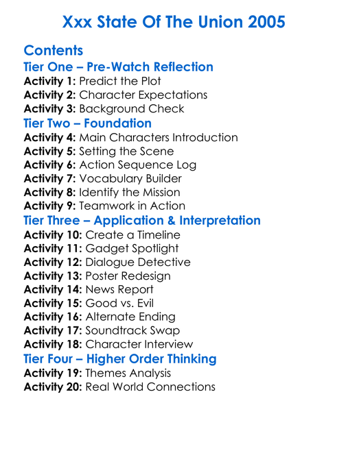 Xxx State Of The Union 2005 Worksheet Activity Booklet