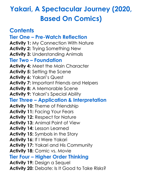 Yakari A Spectacular Journey 2020 Based On Comics Worksheet Activity Booklet