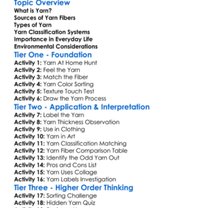 Yarn Types And Classification Worksheet Activity Booklet