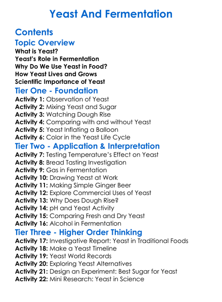 Yeast And Fermentation Worksheet Activity Booklet