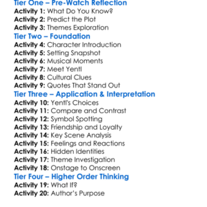 Yentl 1983 Worksheet Activity Booklet