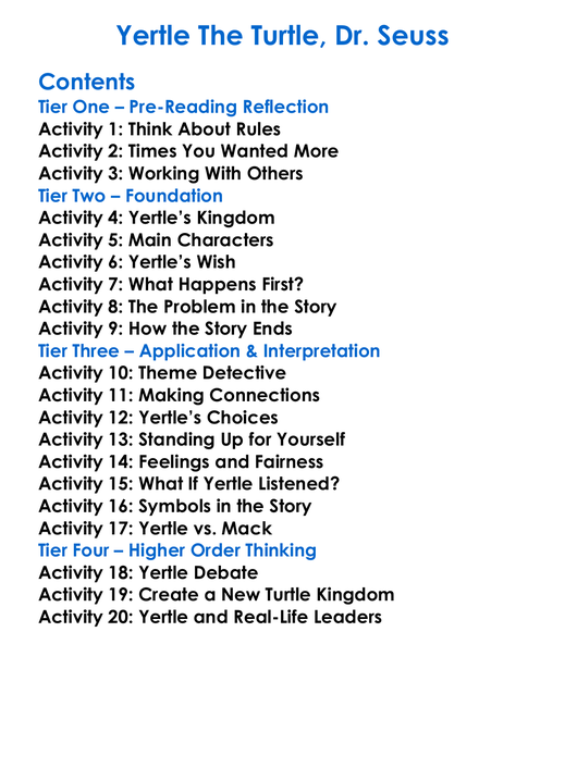 Yertle The Turtle Dr Seuss Worksheet Activity Booklet