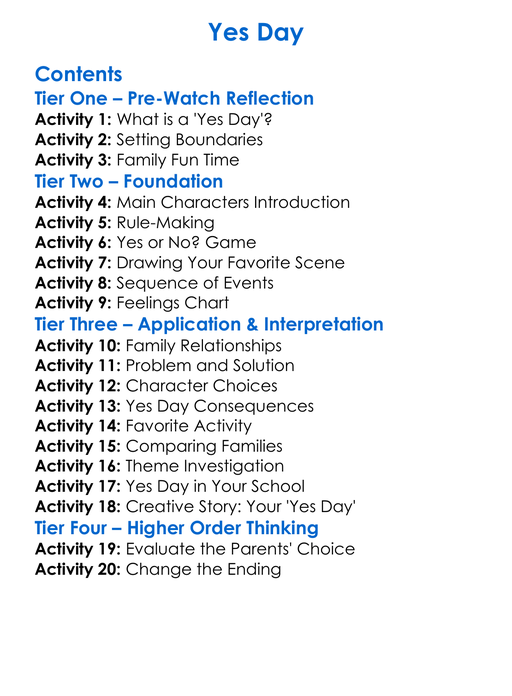 Yes Day Worksheet Activity Booklet