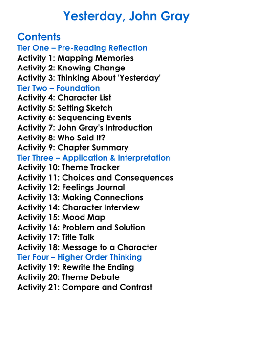 Yesterday John Gray Worksheet Activity Booklet