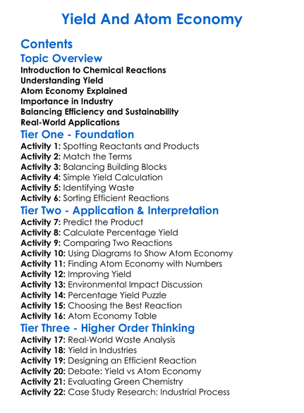 Yield And Atom Economy Worksheet Activity Booklet
