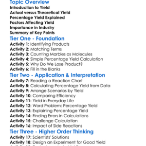 Yield And Percentage Yield Worksheet Activity Booklet