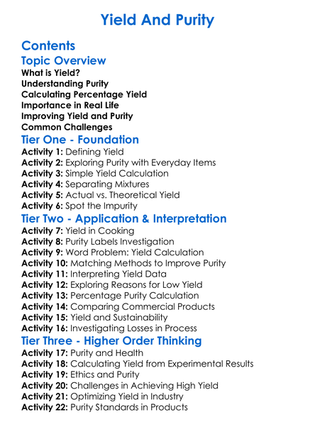 Yield And Purity Worksheet Activity Booklet
