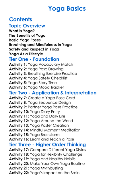 Yoga Basics Worksheet Activity Booklet