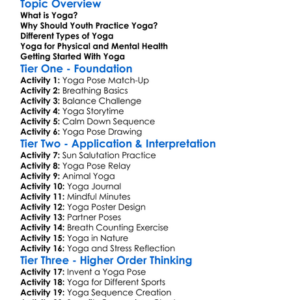 Yoga For Youth Worksheet Activity Booklet