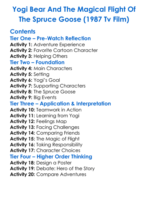 Yogi Bear And The Magical Flight Of The Spruce Goose 1987 Tv Film Worksheet Activity Booklet