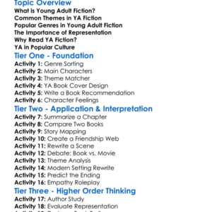 Young Adult Fiction Worksheet Activity Booklet
