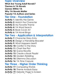 Young Adult Novels Worksheet Activity Booklet