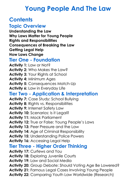 Young People And The Law Worksheet Activity Booklet