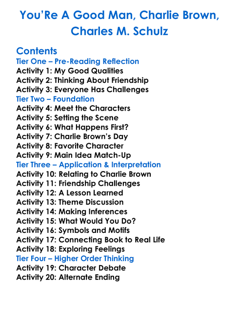 Youre A Good Man Charlie Brown Charles M Schulz Worksheet Activity Booklet