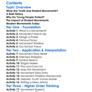 Youth And Student Movements Globally Worksheet Activity Booklet