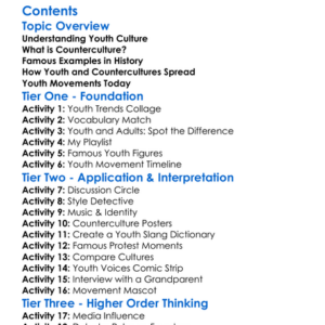 Youth Culture And Counterculture Movements Worksheet Activity Booklet