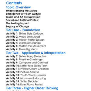 Youth Culture And Protest In The 1960S Worksheet Activity Booklet