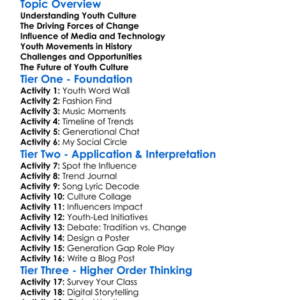 Youth Culture And Social Change Worksheet Activity Booklet
