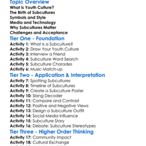 Youth Culture And Subcultures Worksheet Activity Booklet