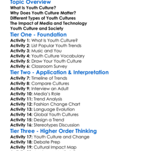 Youth Cultures Worksheet Activity Booklet