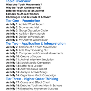 Youth Movements And Activism Worksheet Activity Booklet