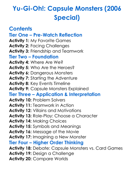 Yu-Gi-Oh Capsule Monsters 2006 Special Worksheet Activity Booklet