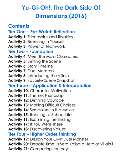 Yu-Gi-Oh The Dark Side Of Dimensions 2016 Worksheet Activity Booklet