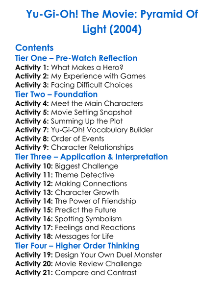 Yu-Gi-Oh The Movie Pyramid Of Light 2004 Worksheet Activity Booklet