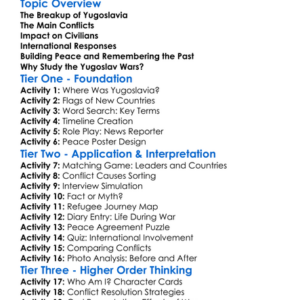 Yugoslav Wars Worksheet Activity Booklet