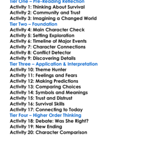 Z For Zachariah Robert C Obrien Worksheet Activity Booklet