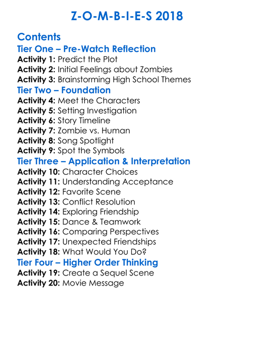 Z-O-M-B-I-E-S 2018 Worksheet Activity Booklet