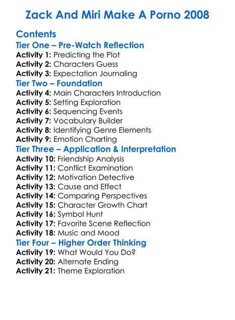 Zack And Miri Make A Porno 2008 Worksheet Activity Booklet