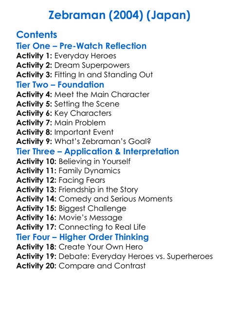 Zebraman 2004 Japan Worksheet Activity Booklet