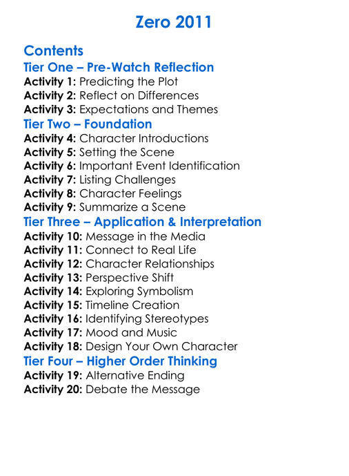Zero 2011 Worksheet Activity Booklet