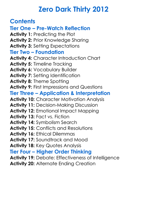 Zero Dark Thirty 2012 Worksheet Activity Booklet
