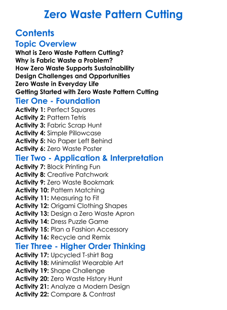 Zero Waste Pattern Cutting Worksheet Activity Booklet
