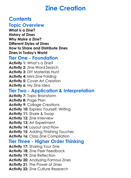 Zine Creation Worksheet Activity Booklet