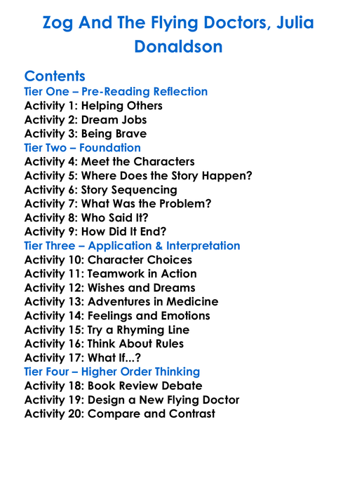 Zog And The Flying Doctors Julia Donaldson Worksheet Activity Booklet
