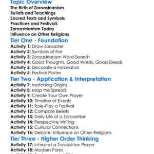 Zoroastrianism Worksheet Activity Booklet